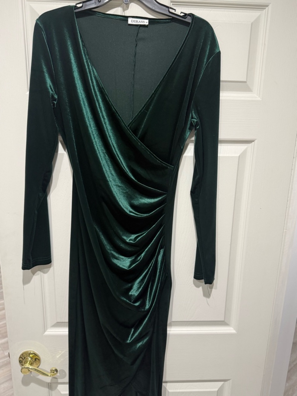 Emerald Green Long Sleeve Draped Wrap Dress